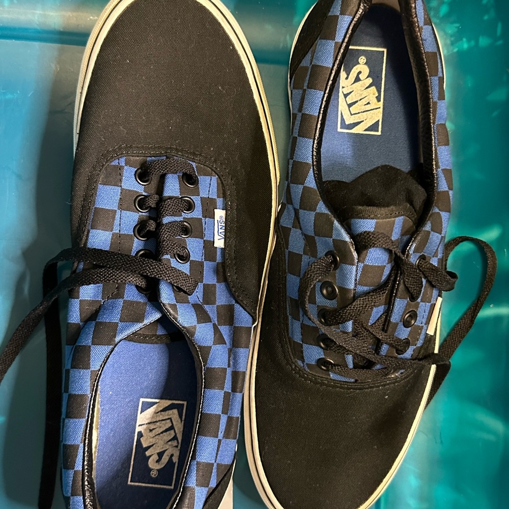Vans Men's Black and Blue Checkered Sneakers Size 11 1/2